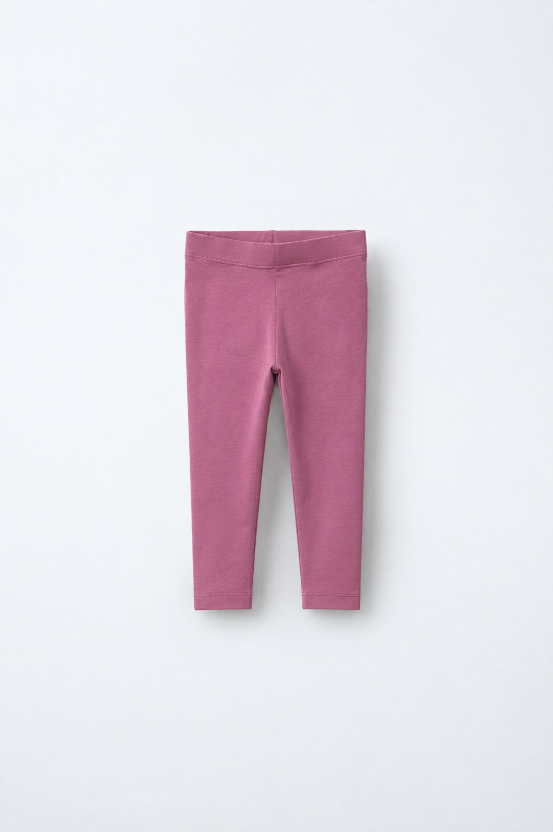 Rose pink toddler girls leggings with elasticated waistband, slim fitted legs and neatly finished ankle hems on a clean white background.