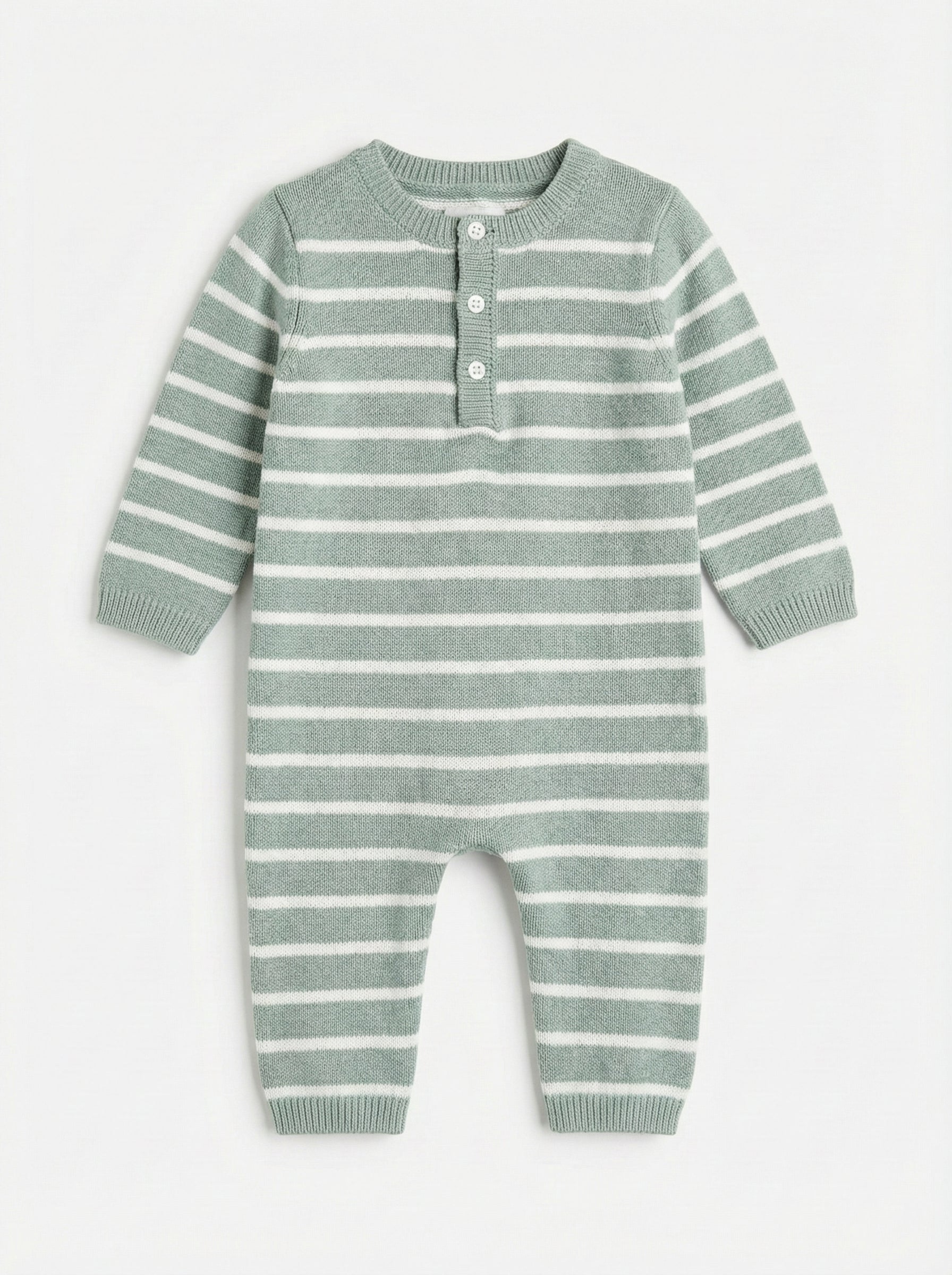 Knitted Baby Romper With Stripe Print