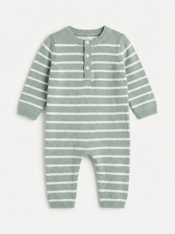 Knitted Baby Romper With Stripe Print