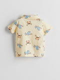 Baby Boy's Cuban Collar Half Sleeve Cotton Shirt in yellow