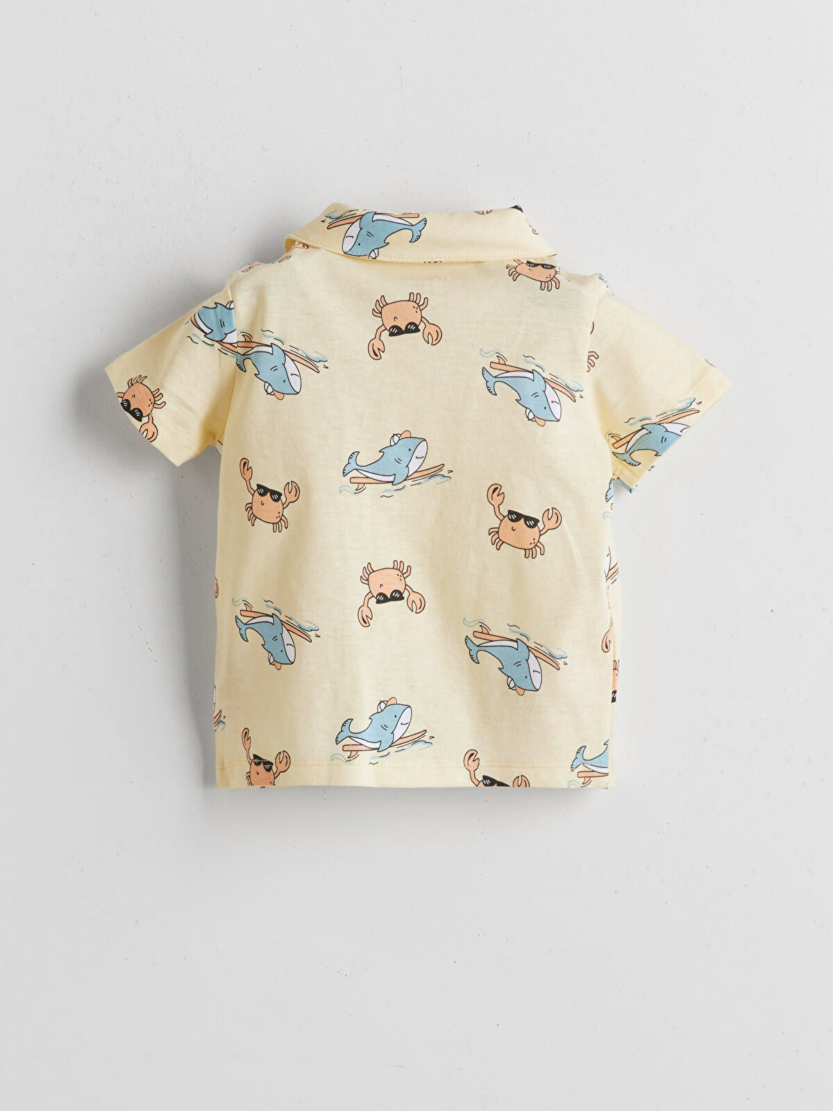 Baby Boy's Cuban Collar Half Sleeve Cotton Shirt in yellow