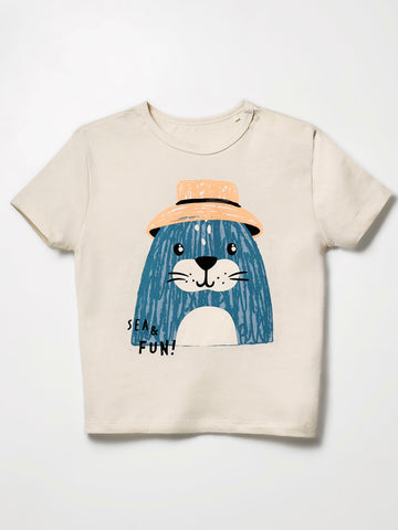 Baby Boy's Half Sleeve Cotton T-shirt | Beige Color