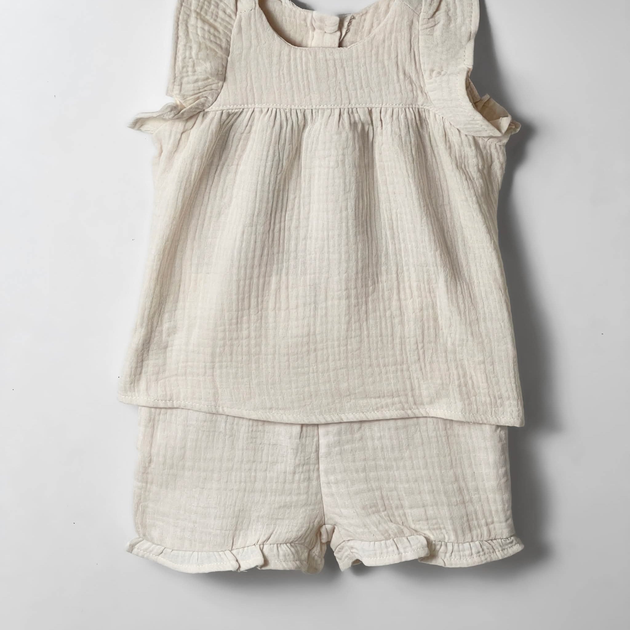 Baby Girl's Soft Muslin 2 Piece Set - Light Beige