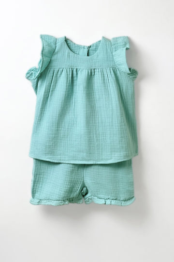  Baby Clothes, Baby Girl's Soft Muslin Ruffle Sleeve Set
