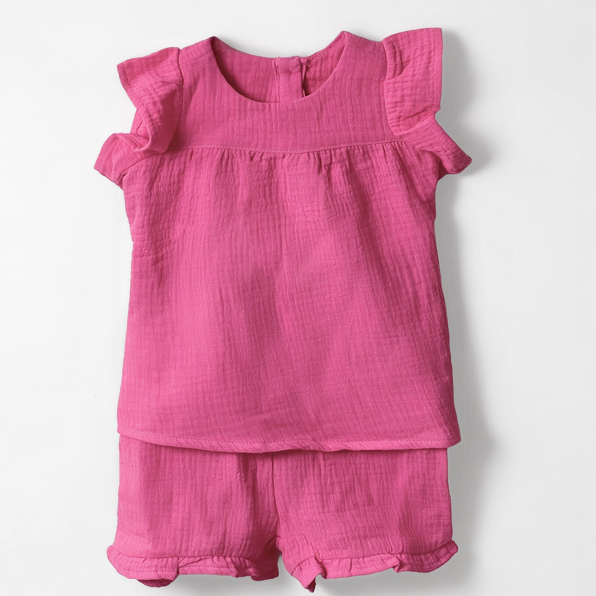 Baby Girl's Soft Muslin Ruffle Sleeve Set | Baby Pink Color