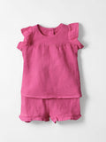 Baby Girl's Soft Muslin Ruffle Sleeve Set | Baby Pink Color