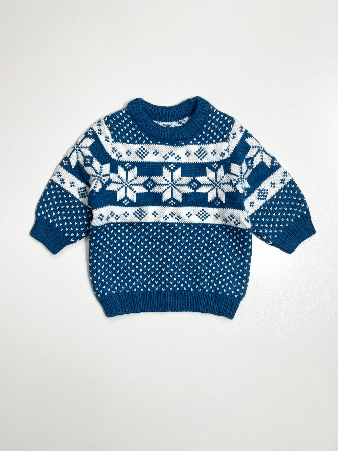 Baby Jumpers | Cotton. Blue and White Winter Theme, Round Neck