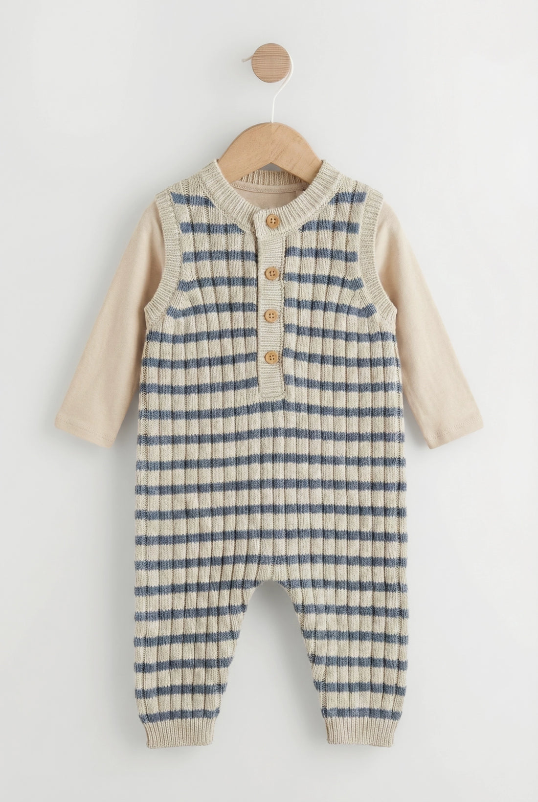 Baby Knit Dungaree Set blue striped pattern front - PTex