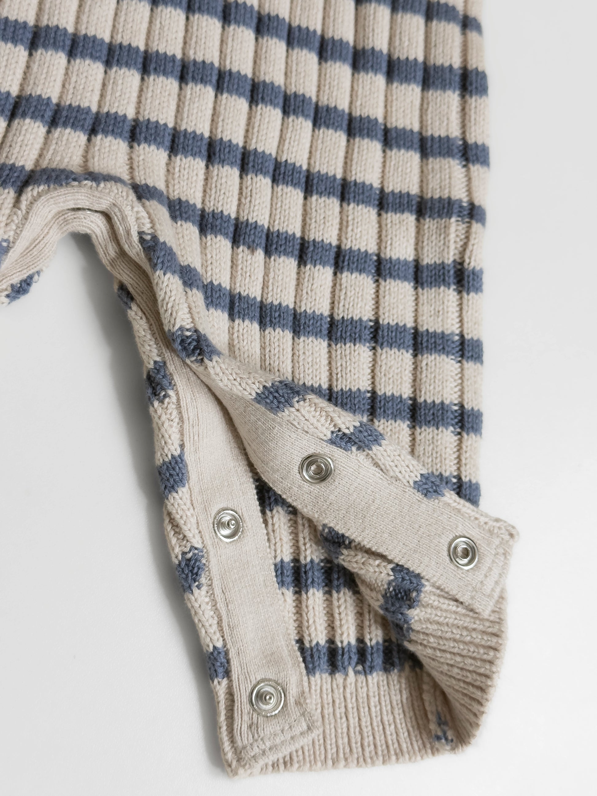 Baby Knit Dungaree Set blue striped pattern leg close look - PTex