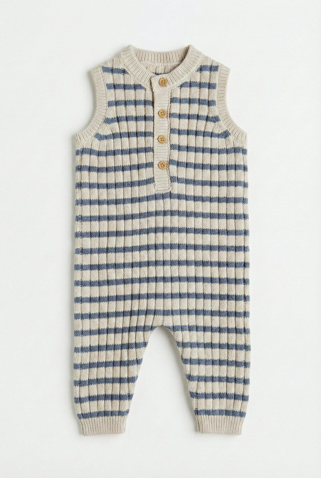 Baby Knit Dungaree Set blue striped pattern front - PTex