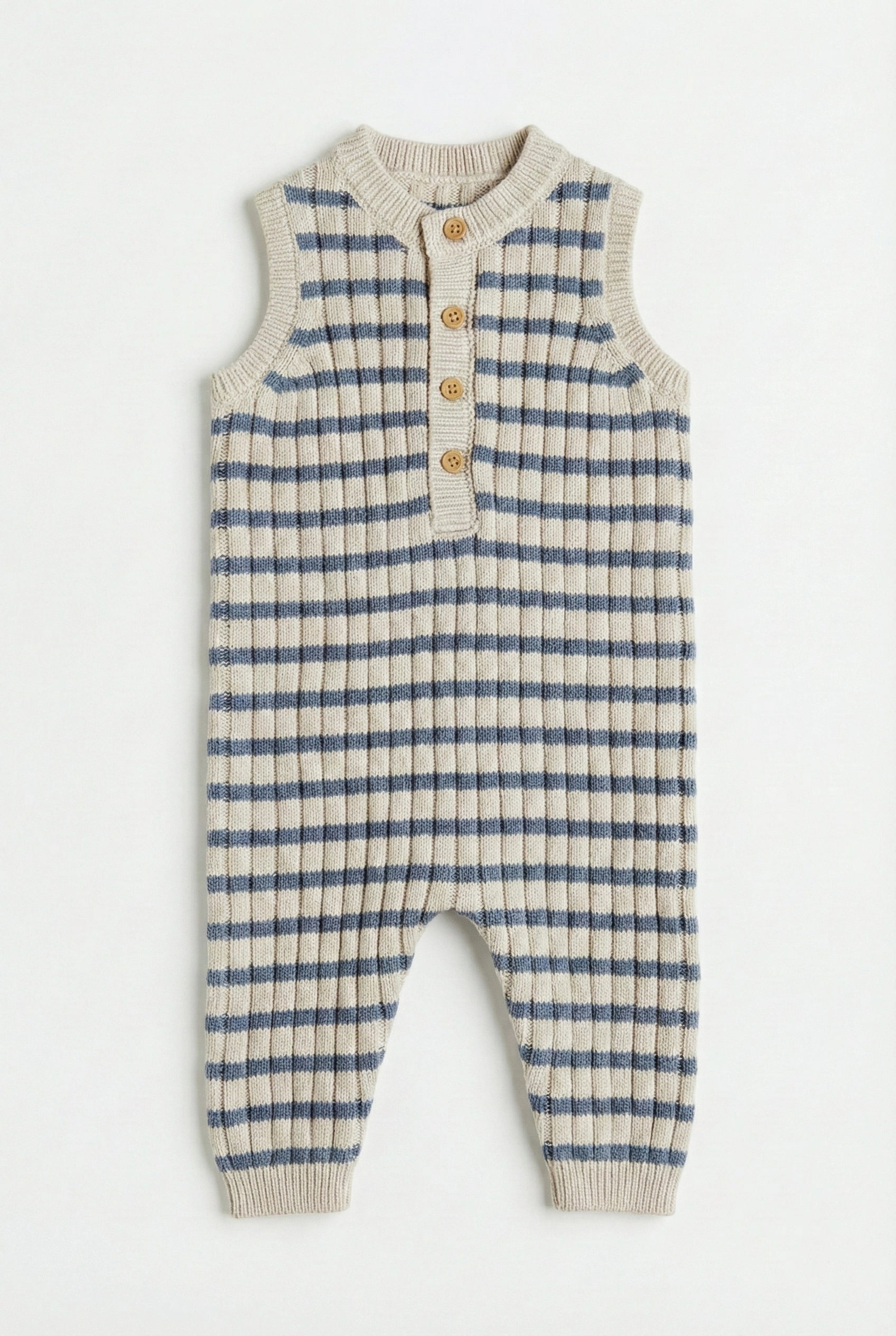 Baby Knit Dungaree Set blue striped pattern romper - PTex