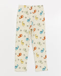 Baby 2-piece cotton pajama set in beige with a cute print, polo collar, and long sleeves, Trouser or pajama.