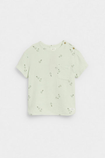 Toddler Pear Print Muslin Shirt — Mint Green