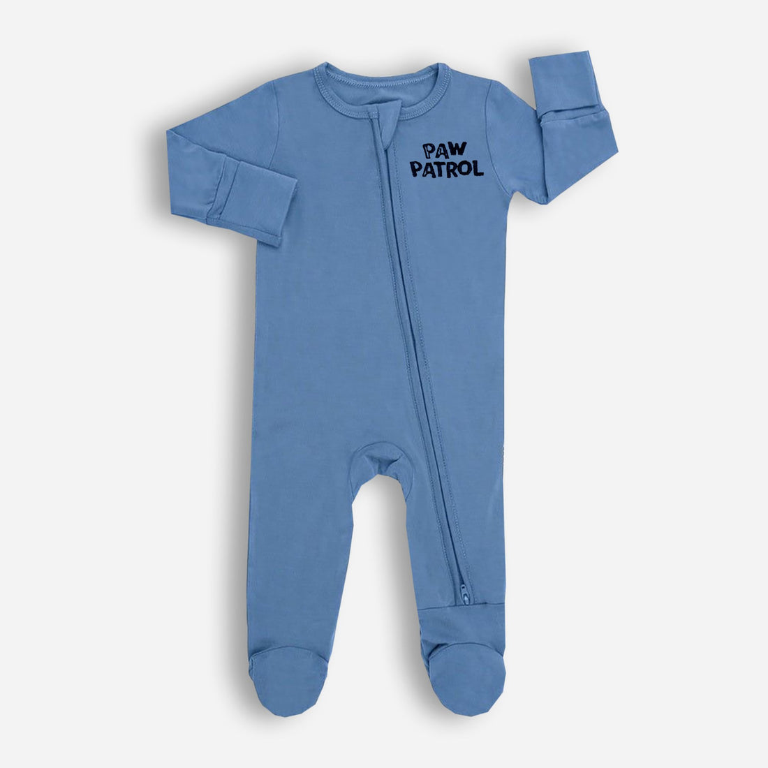 Baby Romper made of Cotton fabric and in blue color with a front zipper opening featuring paw patrol