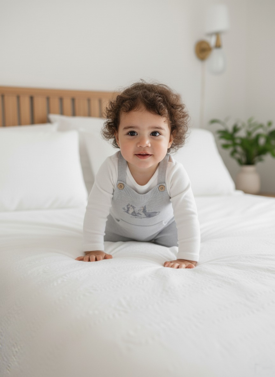 Knitted Baby Romper Grey, Cotton Blend on a white background