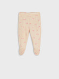 100% cotton Baby leggings in beige floral print with attached footwear