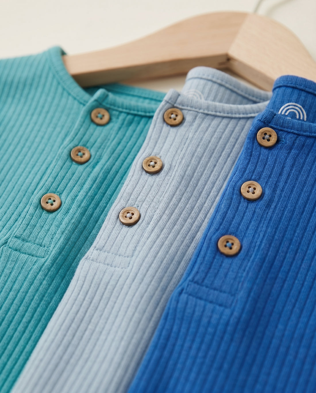 3 Pack Baby Ribbed Short Sleeve Romper - Teal/Grey/Royal Blue
