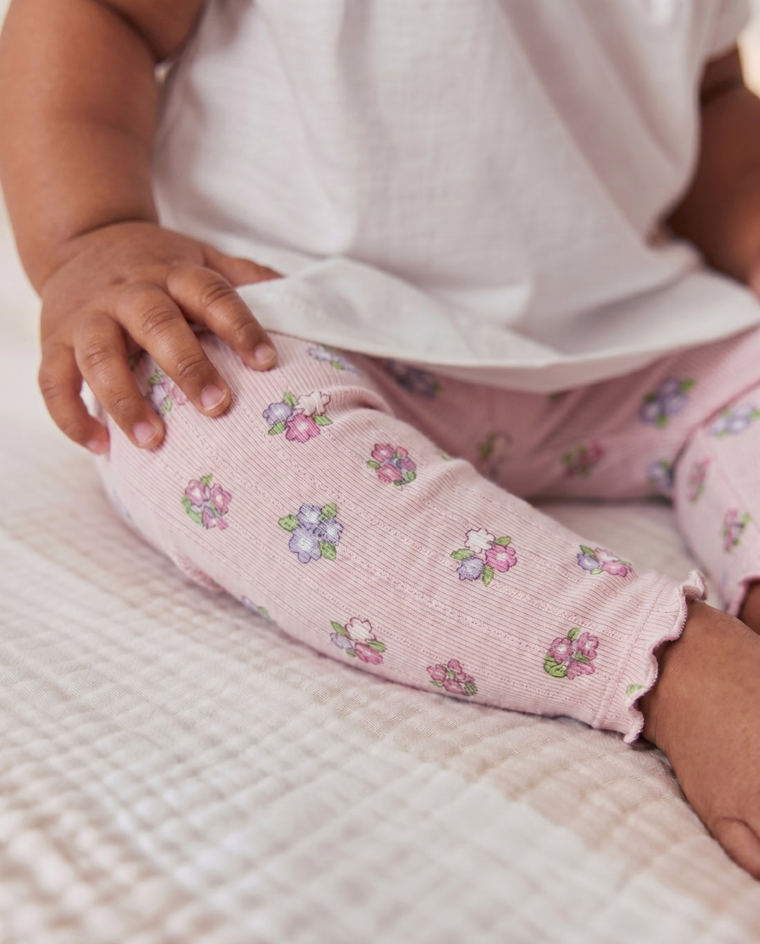 2-Pack Girls' Pointelle Leggings - Mint & Floral Print
