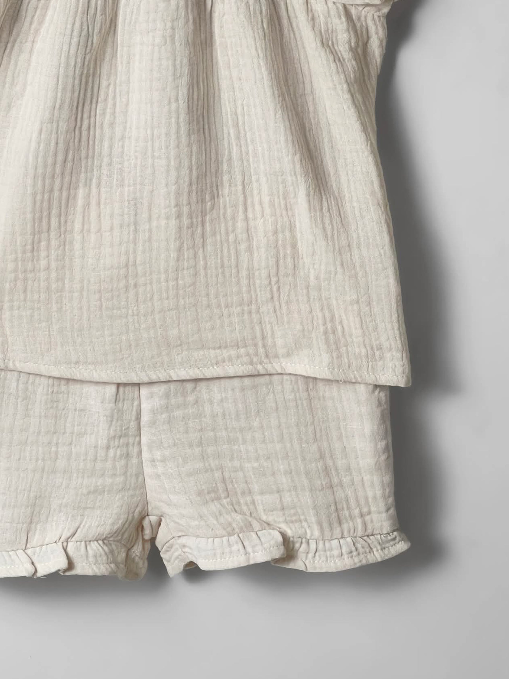 Baby Girl's Soft Muslin 2 Piece Set - Light Beige