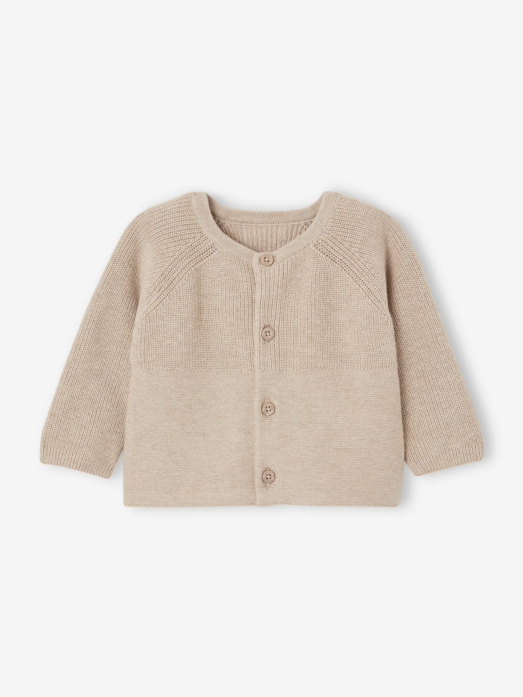 Beige baby cardigan on a white background