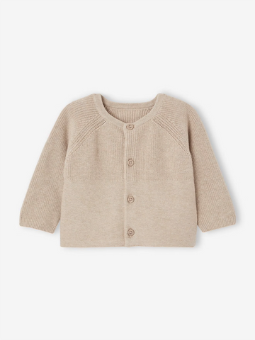 Beige baby cardigan on a white background