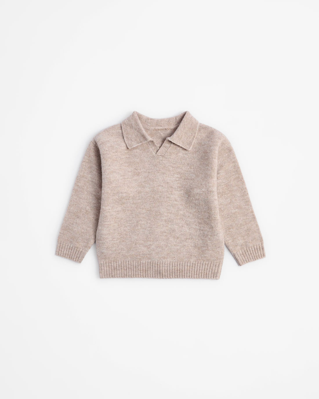 Beige kids sweater with collar on a white background