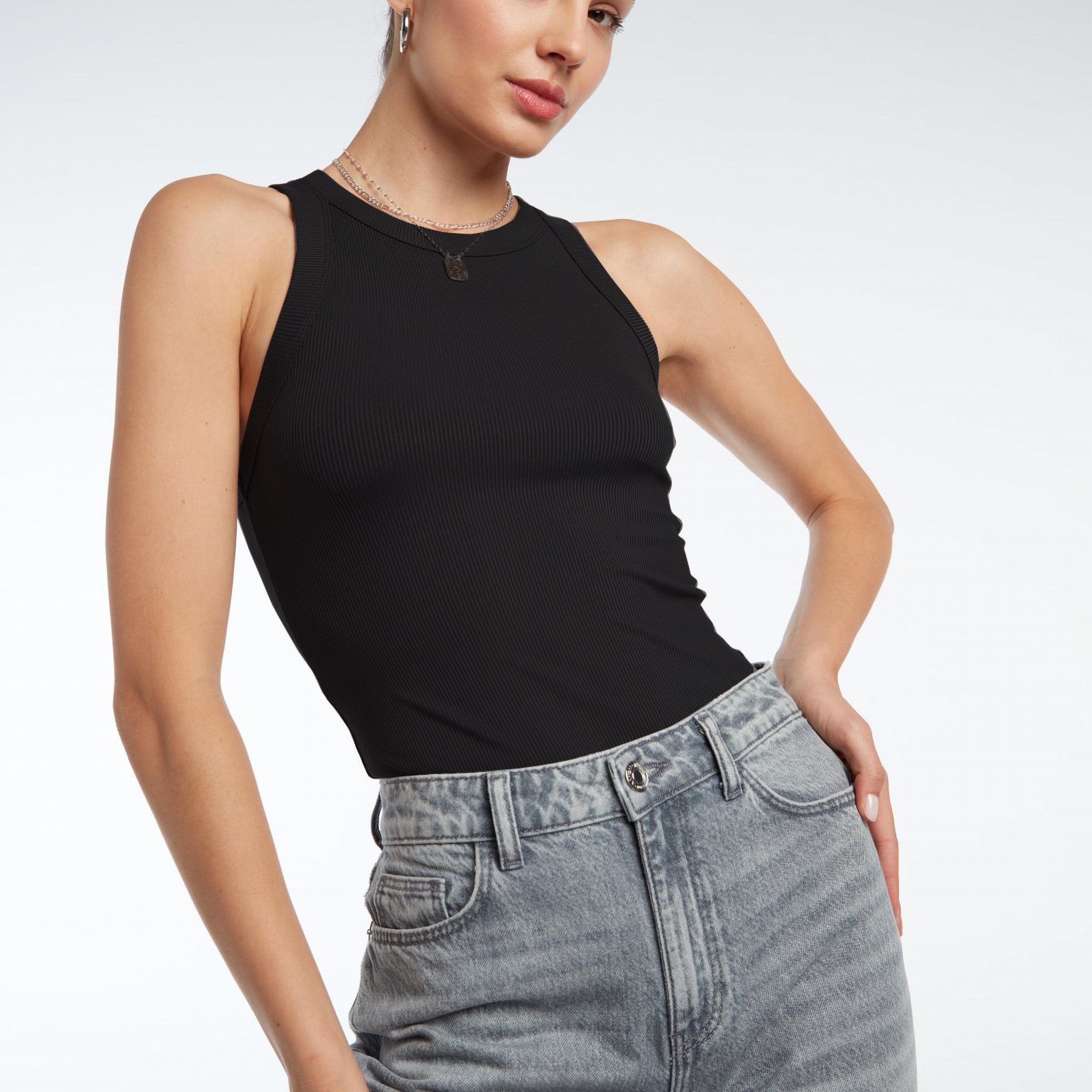 Black Ribbed Tank Top women
