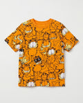 Boys' orange short-sleeve t-shirt with all-over Garfield comic cat print