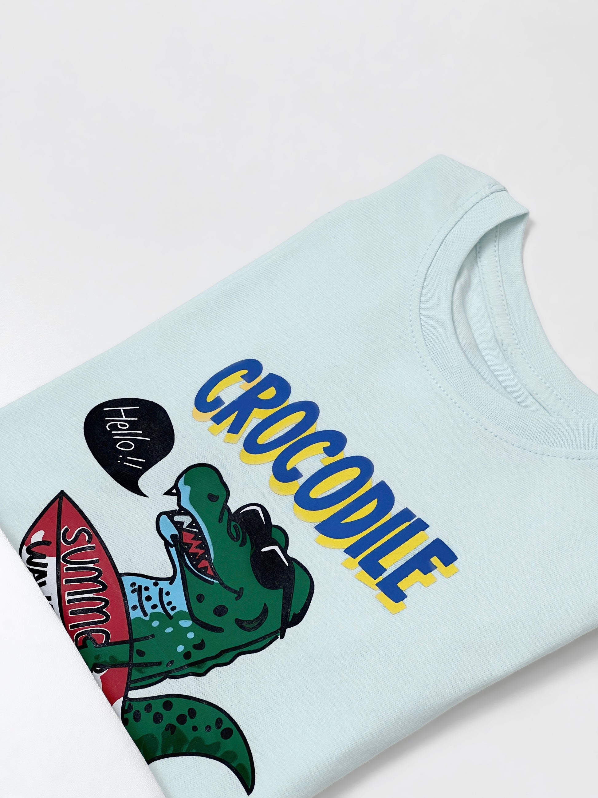Boy's Crocodile Printed T-Shirt | Cotton, Mint Green