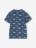 Boy's Navy Blue Whale Print Cotton T-Shirt