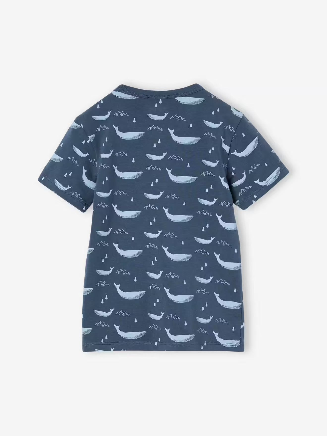 Boy's Navy Blue Whale Print Cotton T-Shirt