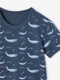 Boy's Navy Blue Whale Print Cotton T-Shirt
