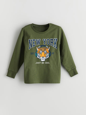 Boy's Olive Green Long Sleeve T-Shirt – New York Tiger Graphic