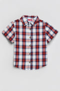 Boy's Short Sleeve Cotton Shirt | Red Checkered