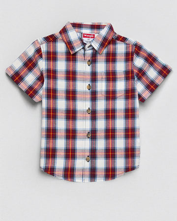Boy's Short Sleeve Cotton Shirt | Red Checkered