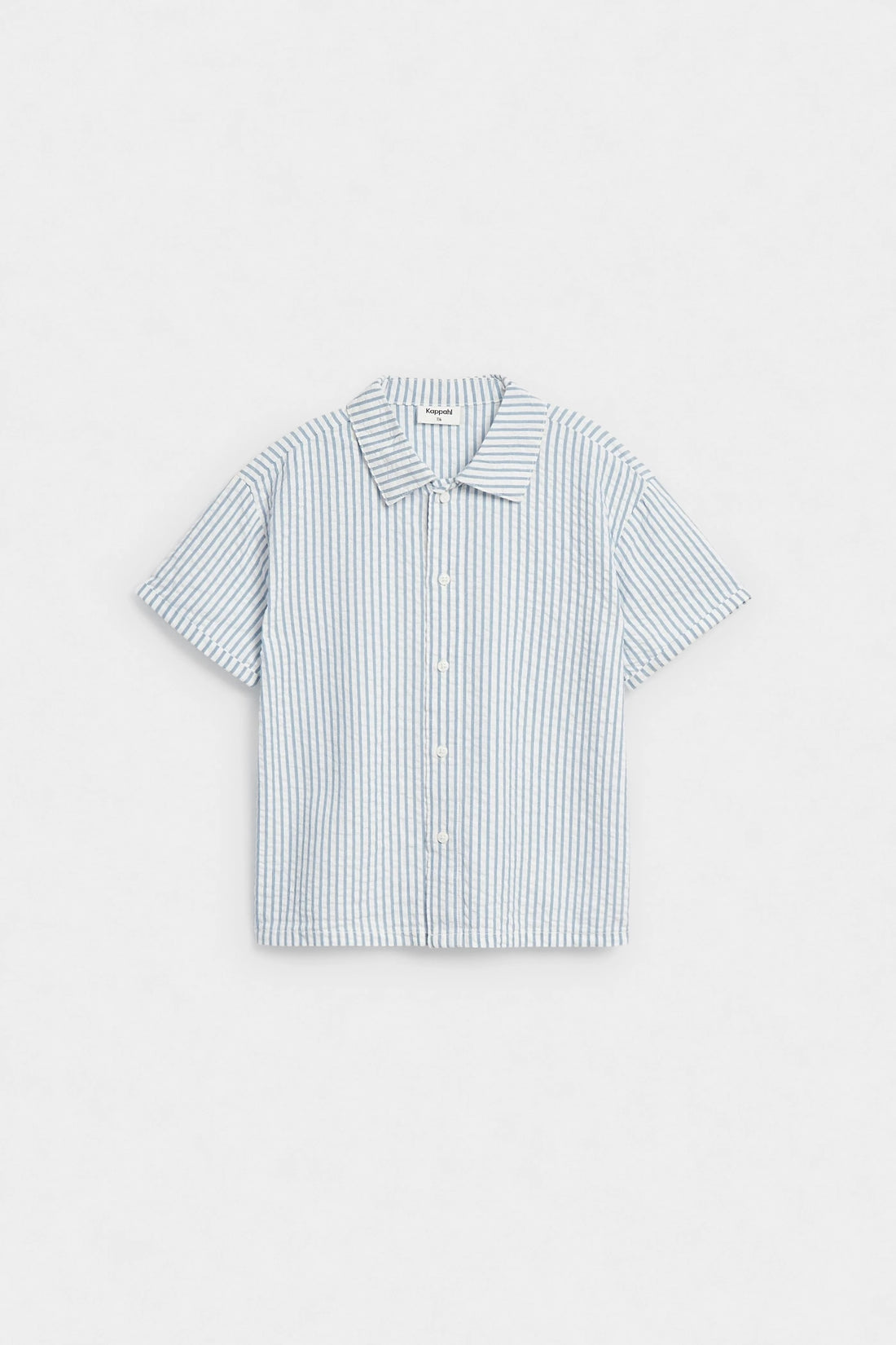 PTex Fashion boys' short sleeve striped seersucker shirt, full front flat lay