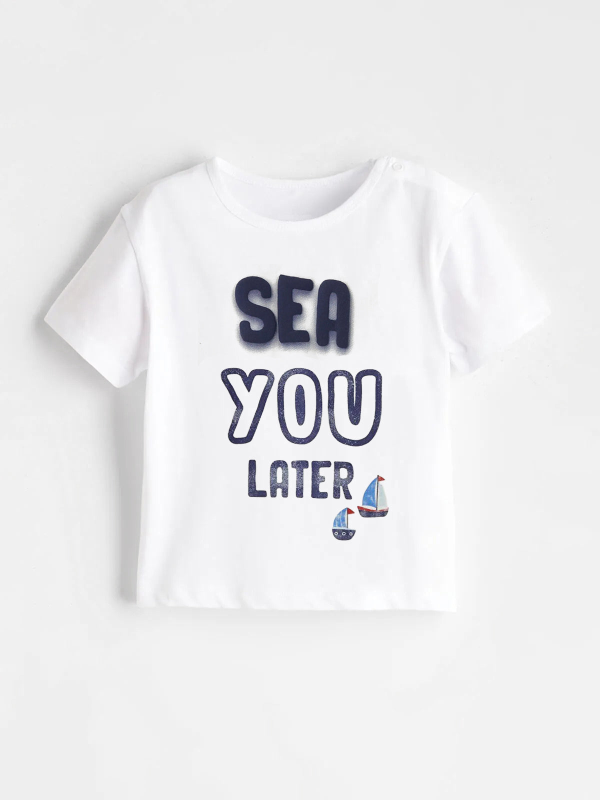 Boys' White Cotton T-Shirt – "Sea You Later" Print