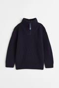 Kid Boy's Zip Up Sweater in Navy Blue Color