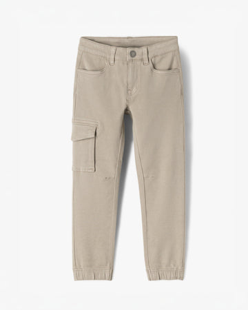 Boy's Regular Fit Velvet Cargo Pants - Beige