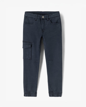 Boy's Regular Fit Velvet Cargo Pants - Navy Blue