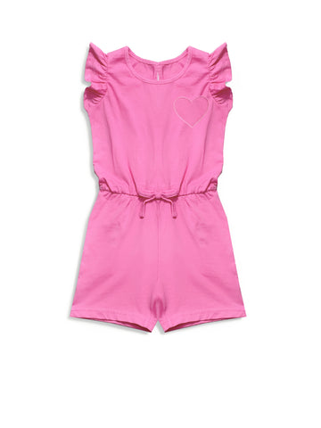 Girl's Jumpsuit | Cotton, Ruffled Trim, Pink