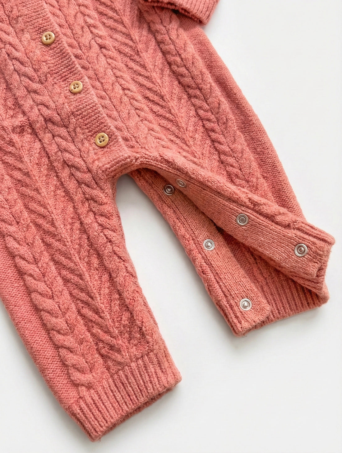 Cable Knit Baby Romper | Pale Salmon Color