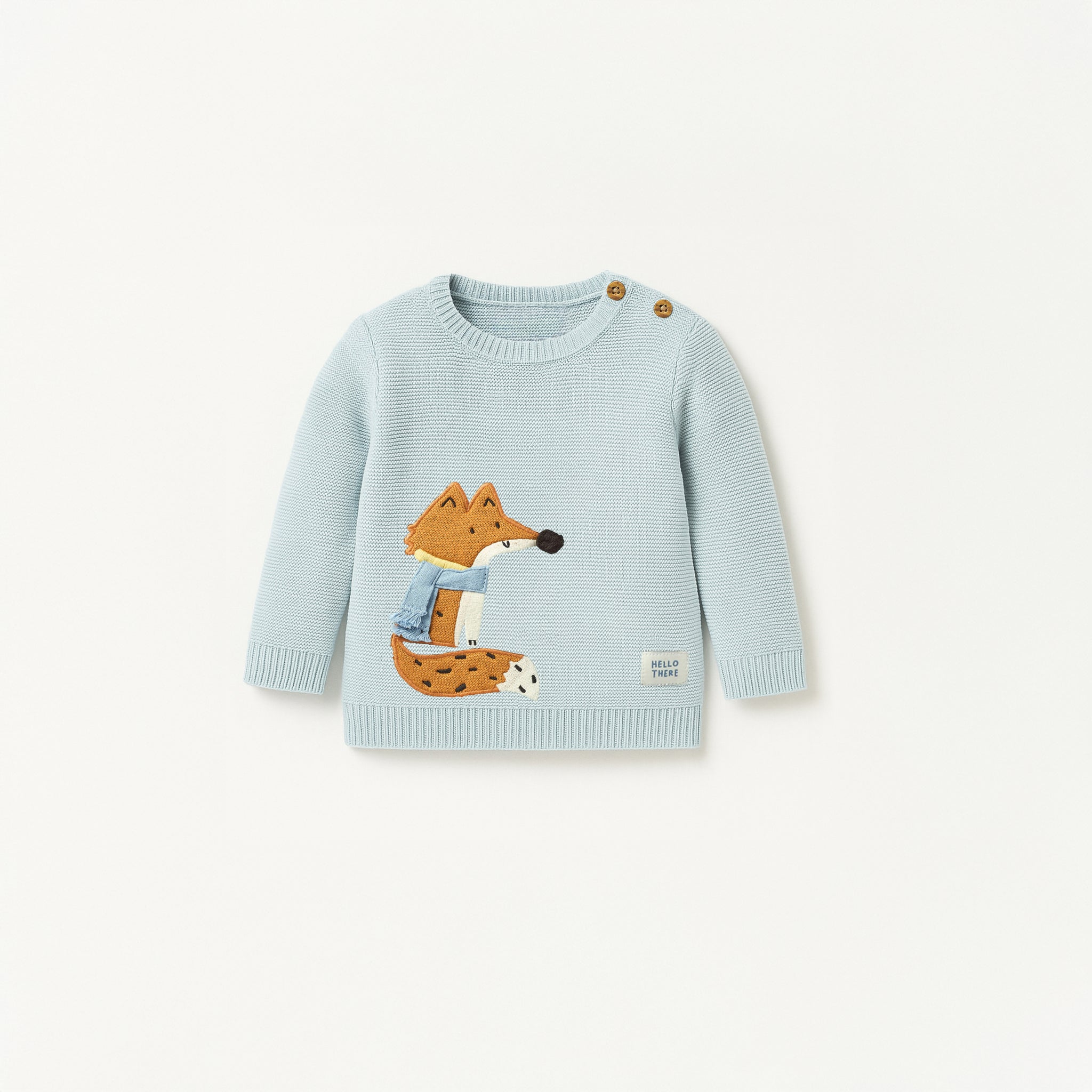 Baby Blue Fox Embroidered Knit Sweater