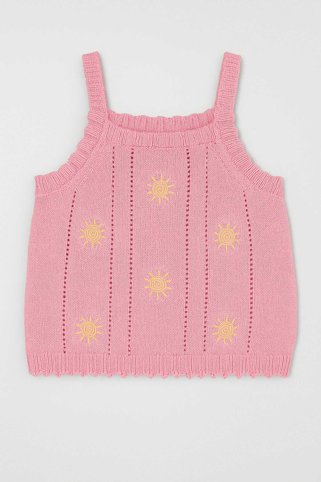 Toddler Girls’ Pink Knit Tank Top with Sun Embroidery