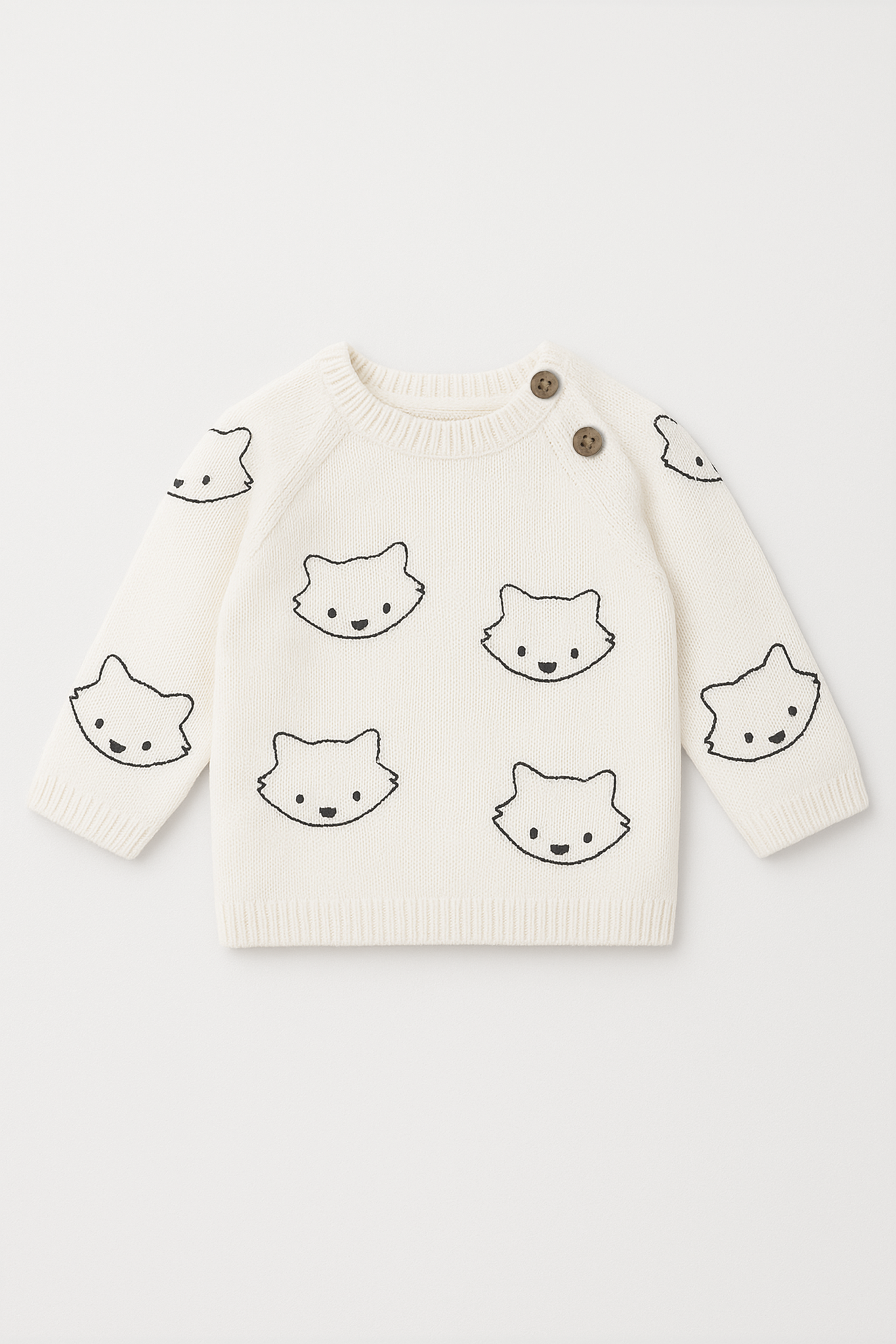 Baby White Fox Face Knit Sweater