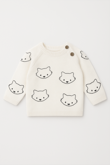 Baby White Fox Face Knit Sweater