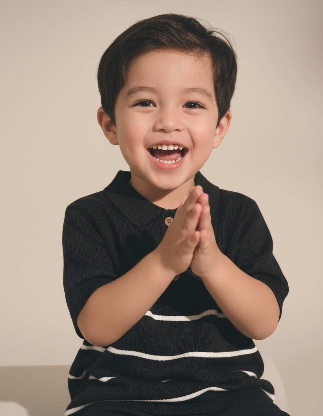 Child clapping hands against a plain background
