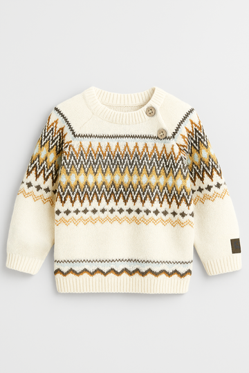 Children's sweater with a pattern on a light gray background