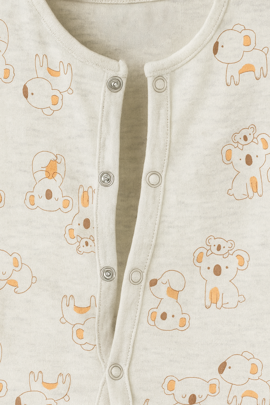 Baby romper with animal print on a light gray background
