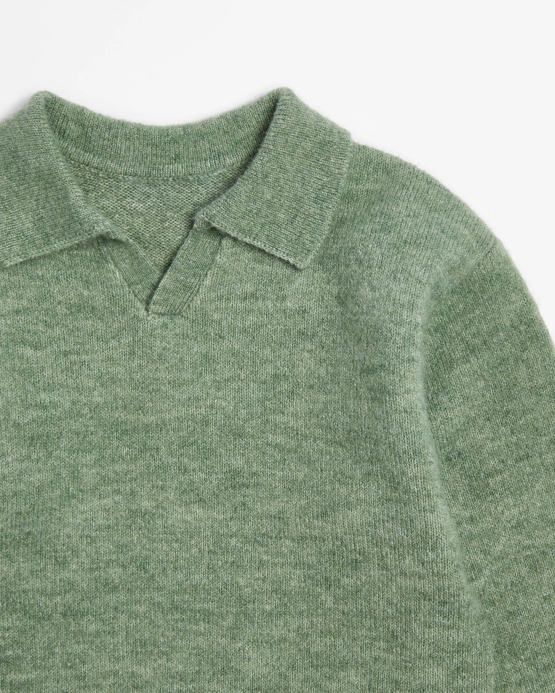 Sage green kids sweater with collar on a white background